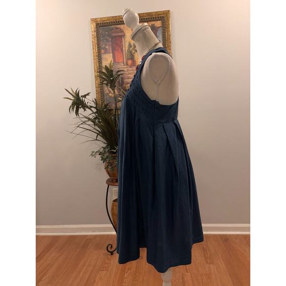 Zara Basic A-Line Dress Women Medium Blue Viscose Pleated Sleeveless Side Zipper - Picture 4 of 12